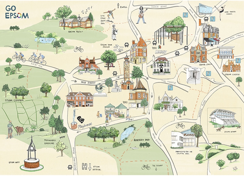 Epsom Map - Clare Mallison - Anna Goodson Illustration Agency