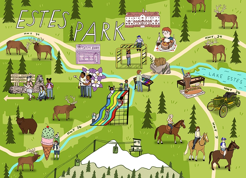 stes Park Visitors Map - Mai Ly Degnan - Anna Goodson Illustration Agency