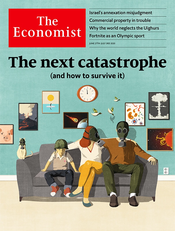 The next catastrophe (and how to survive it) Cover Illustration for The Economist - Andrea Ucini - Anna Goodson Illustration Agency