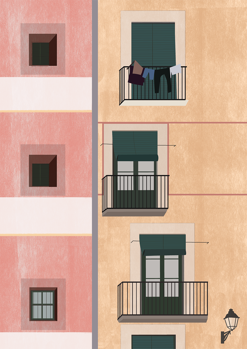 Facades of Barcelona, El Born neighborhood  - Daniella Ferretti - Anna Goodson Illustration Agency