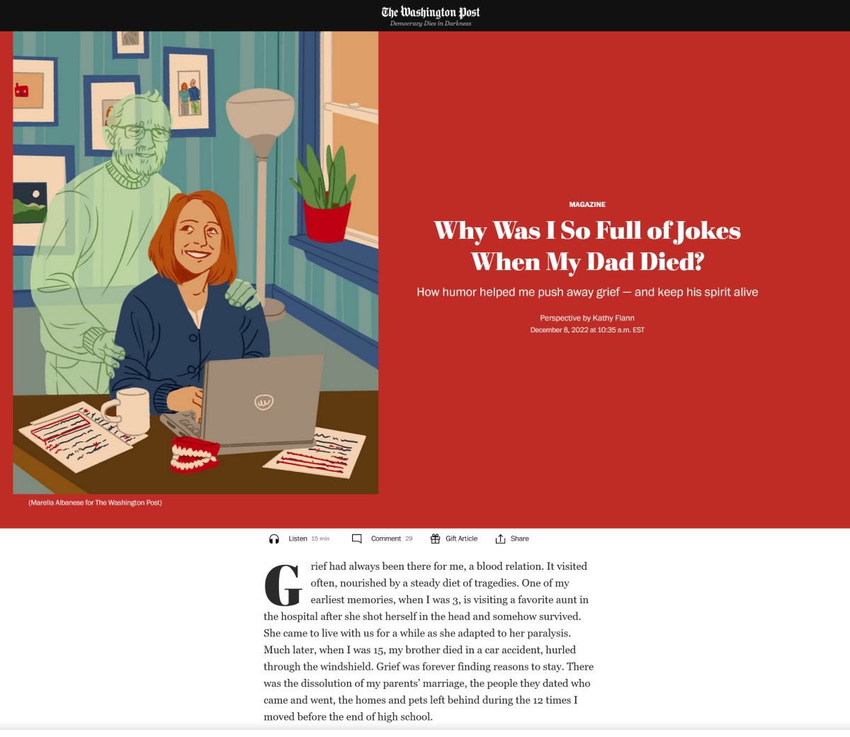 The Washington Post / 12|11 issue &#8211; Death and Humor article - Marella Moon Albanese - Anna Goodson Illustration Agency