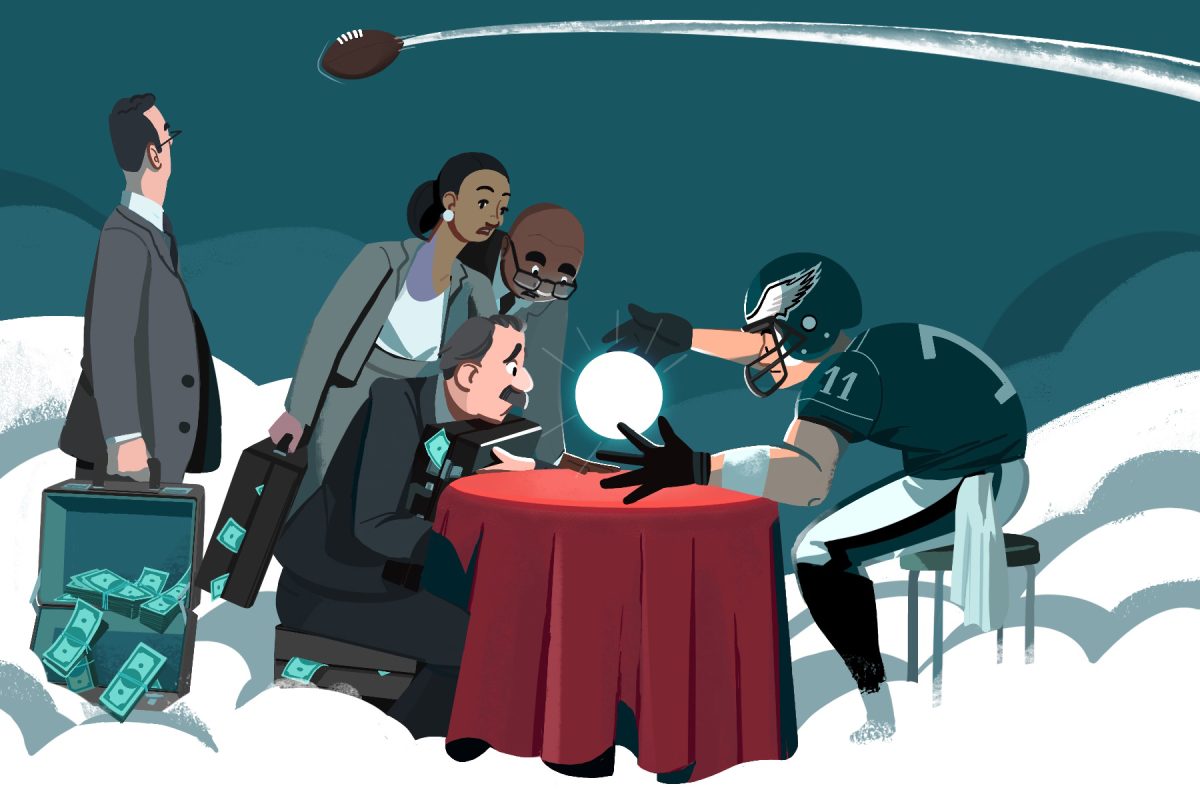 Illustration for The Wall Street Journal /  The Super Bowl&#8217;s Most Reliable Stock Market Indicator - Nathan Hackett - Anna Goodson Illustration Agency