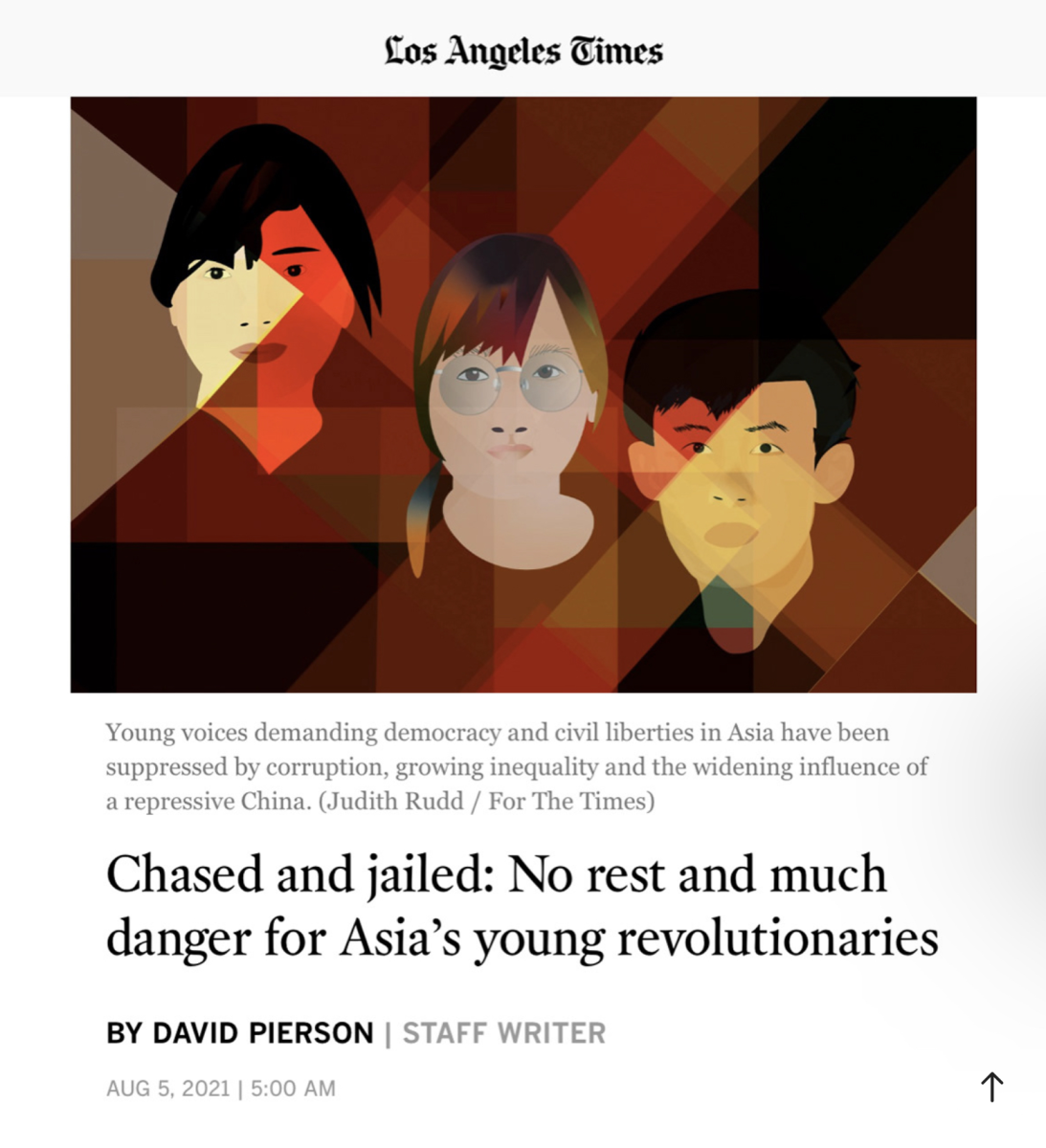 LA Times / Pourchassés et emprisonnés : Pas de repos et beaucoup de danger pour les jeunes révolutionnaires asiatiques - Judith Rudd - Anna Goodson Agence d'illustration