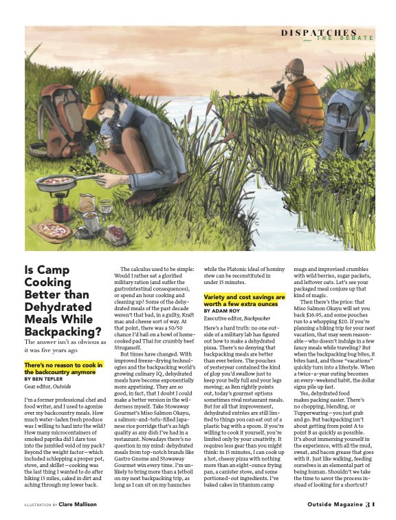 Outside Magazine / Is camp cooking better than dehydrated meals while backpacking? - Clare Mallison - Anna Goodson Illustration Agency