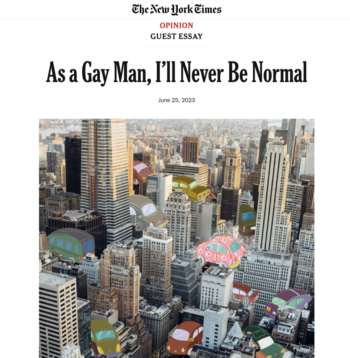 The New York Times/ Opinion section about the gay life - Alex Antonescu - Anna Goodson Illustration Agency