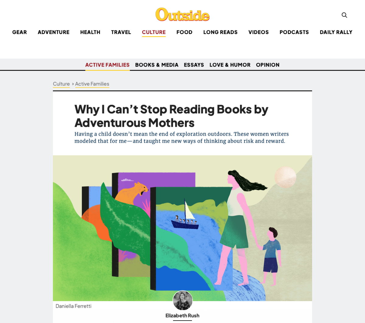 Outside Magazine / Why I Can’t Stop Reading Books by Adventurous Mothers - Daniella Ferretti - Anna Goodson Illustration Agency