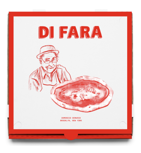 Pizza Package Portrait Illustration / Di Fara Pizza - Angelo Dolojan - Anna Goodson Illustration Agency