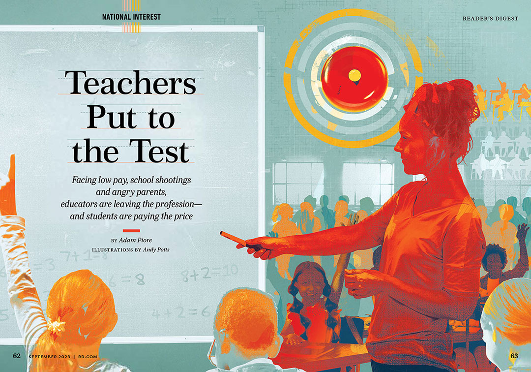 Reader&#8217;s Digest / Teachers Put to the Test - Andy Potts - Anna Goodson Illustration Agency