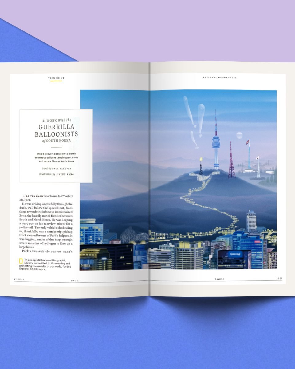 National Geographic / Ma nuit avec les aérostiers guérilleros de Corée du Sud - Jiyeun Kang - Anna Goodson Agence d'illustration