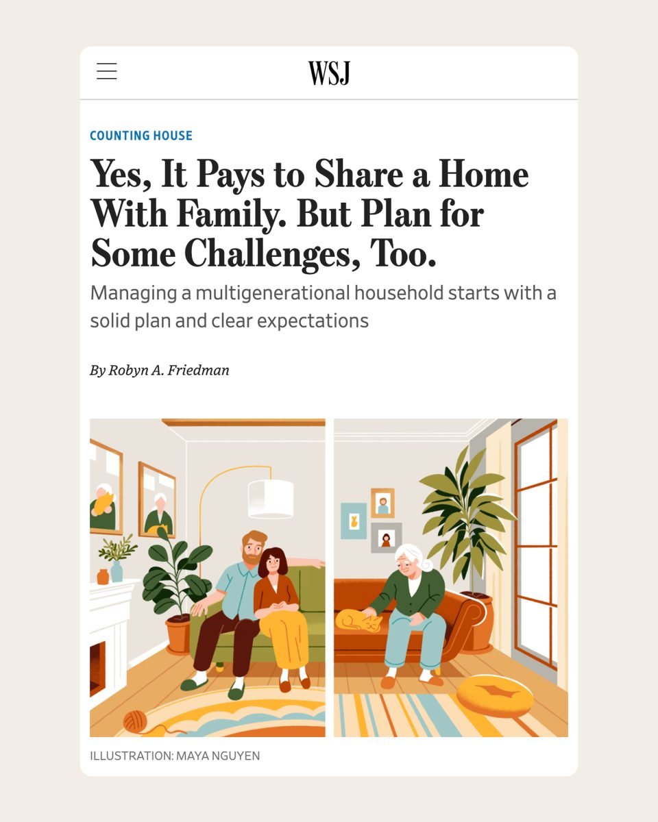The Wall Street Journal / Yes, It Pays to Share a Home With Family - Maya Nguyen - Anna Goodson Illustration Agency