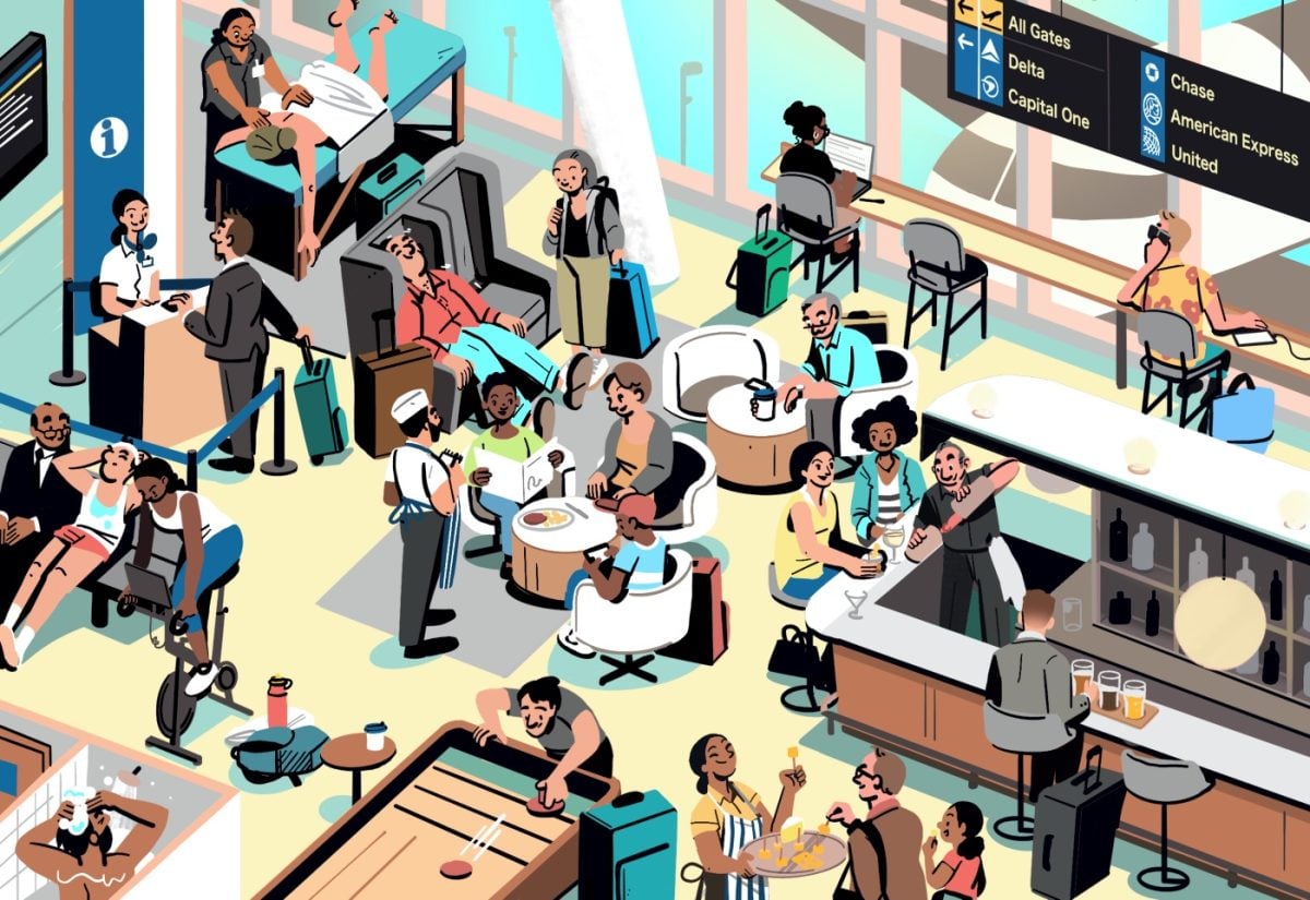 Wall Street Journal / Airport Lounge - Nathan Hackett - Anna Goodson Illustration Agency