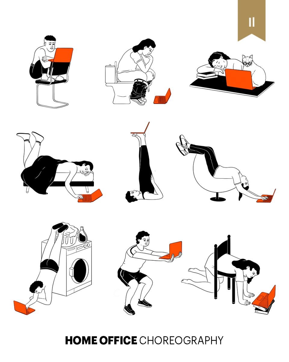 Projet personnel / Chorégraphie au bureau à domicile - Esteban Plazibat - Anna Goodson Agence d'illustration