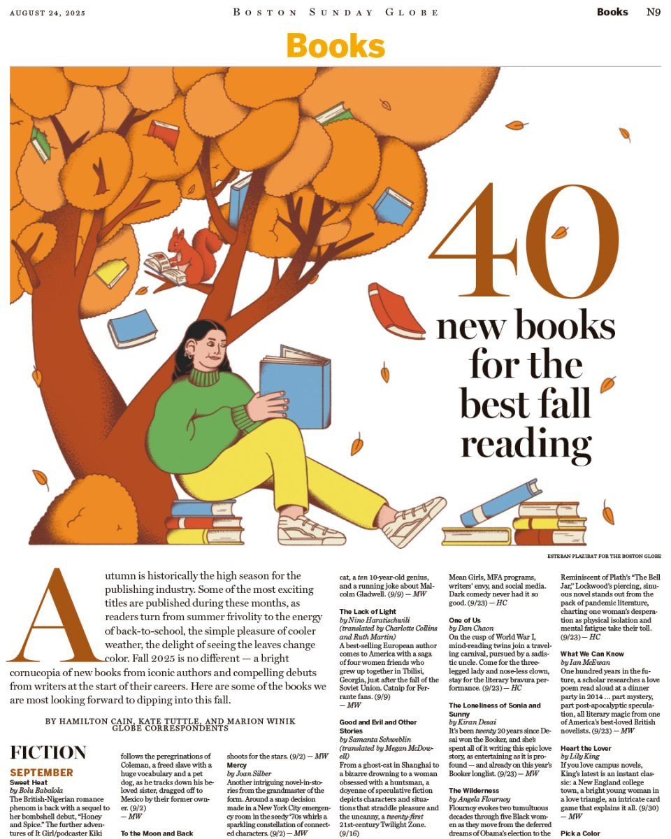 The Boston Globe / 40 nouveaux livres pour la meilleure lecture d&rsquo;automne - Esteban Plazibat - Anna Goodson Agence d'illustration
