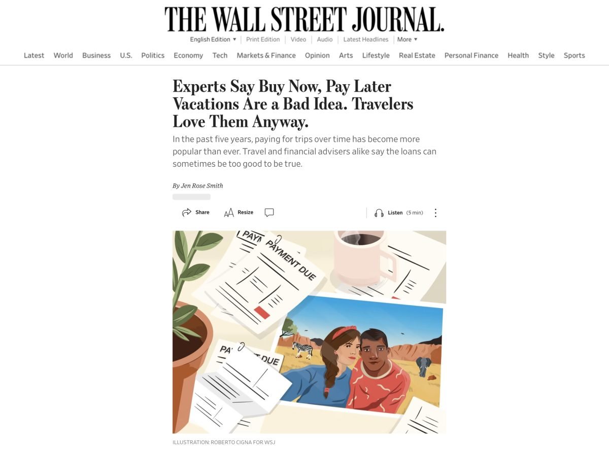 Wall Street Journal / Les experts affirment que les vacances « acheter maintenant, payer plus tard » sont une mauvaise idée. Les voyageurs les adorent quand même. - Roberto Cigna - Anna Goodson Agence d'illustration