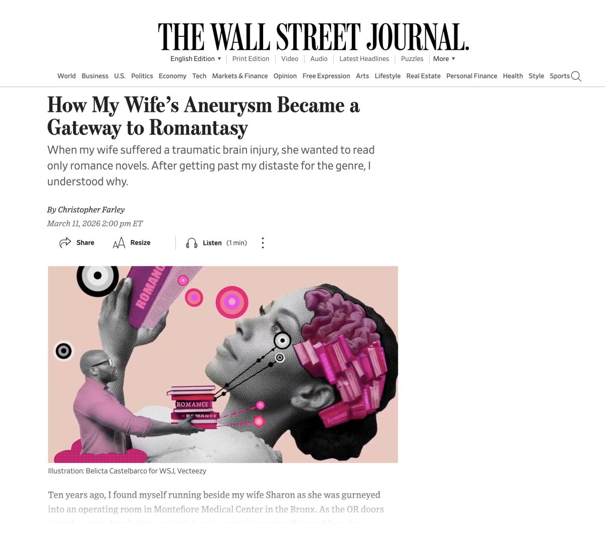 WSJ / L&rsquo;amour dans la tête - Belicta Castelbarco - Anna Goodson Agence d'illustration